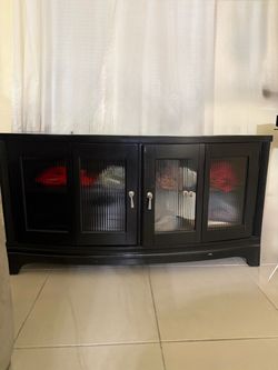 Black Wood TV Stand with Glass Doors