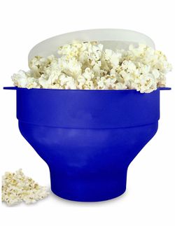 Silicone Microwave Popcorn Popper Maker, Use In Microwave or Oven (Blue)