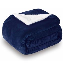 SOCHOW Sherpa Fleece Throw Blanket, Double-Sided Super Soft Luxurious Plush Blanket King Size 90 inchx108 inch, Navy Blue,