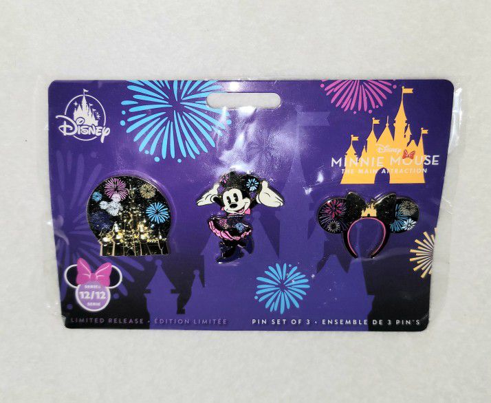 DISNEY MINNIE ATTRACTIONS CASTLE FIREWORKS PIN SET WITH 3 PINS