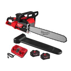 MILWAUKEE M18 FUEL 18V Brushless Cordless 20 in. Dual Battery Chainsaw Kit with (2) 8.0 Ah FORGE Batteries & Dual Bay Rapid Charger (Model: 2827-22)