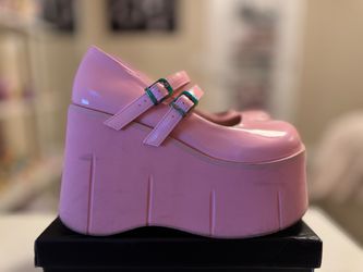 Demonia Kera-08 Pink Holographic Patent Mary Jane Shoes