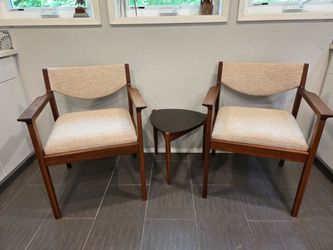 Pair of Mid Century Solid Walnut Armchairs