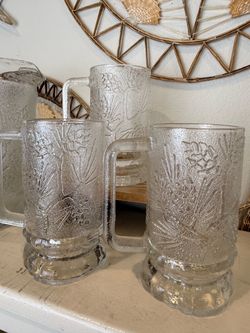Tiera vintage pitcher and Embossed Glass Mugs Set