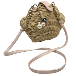Betsey Johnson Shell Bag Made Of Woven Straw  Summer Beach Crossbody Day & Night