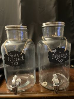 Glass Drink Dispenser Set W/ Chalkboard Labels 