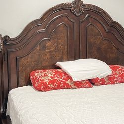 Wood and brown marble combo bedroom set
