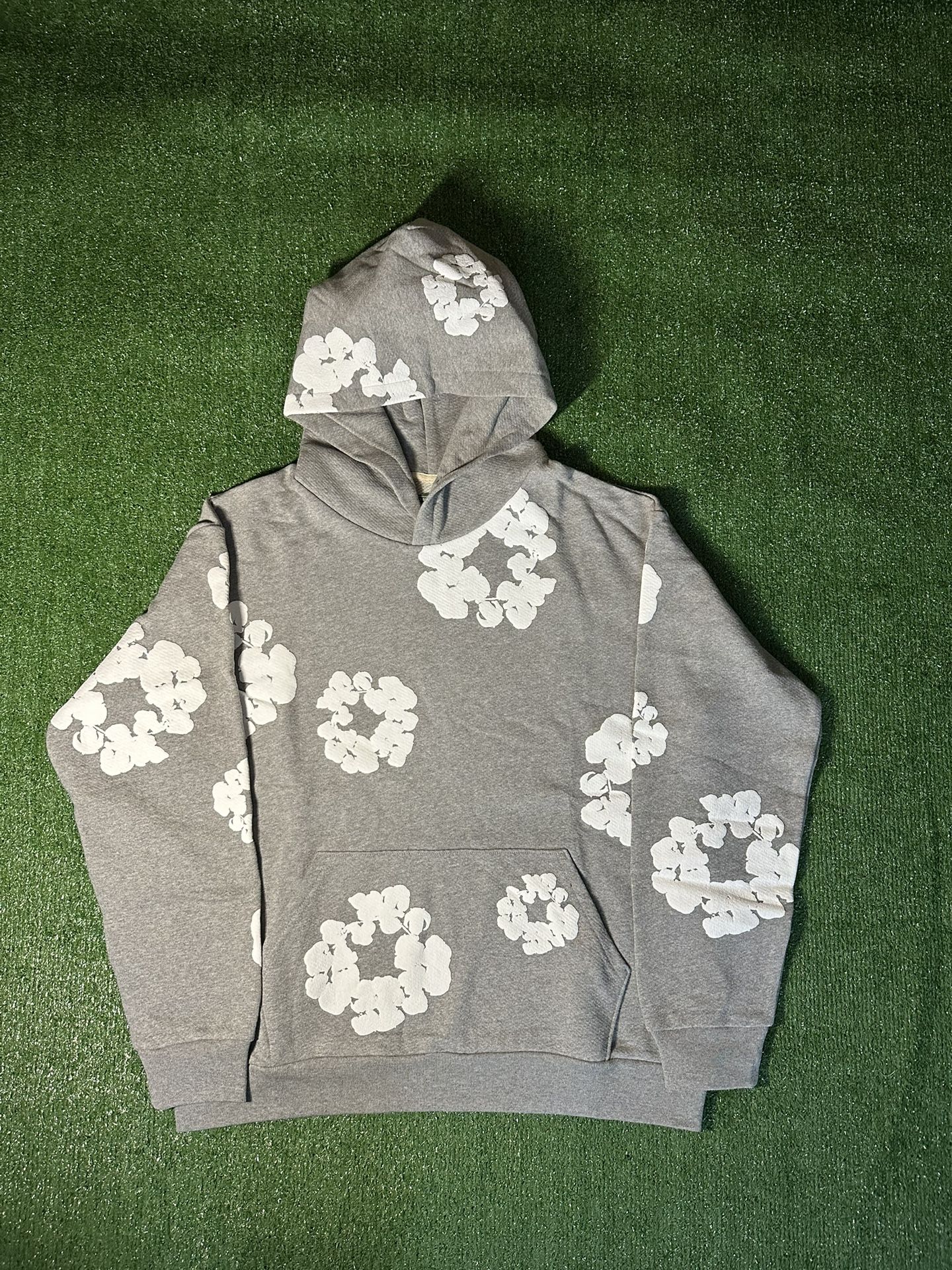GREY DENIM TEAR HOODIE