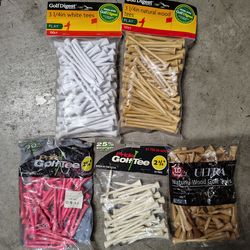 Golf Tees: 300+ Golf Tees 3-1/4" & 2-3/4" Sizes (White, Brown, Pink)