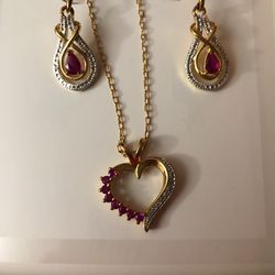 Brand New gold Plated necklace and earring set with Ruby