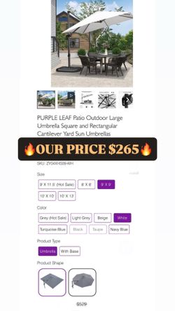 White Patio Outdoor Large Umbrella Square and Rectangular Cantilever Yard Sun Umbrellas