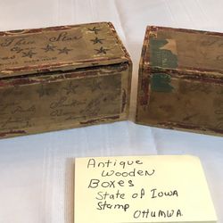 Antique Advertising 2- Wooden Boxes Stamp Ottumwa IA Cash/Venmo WBLa