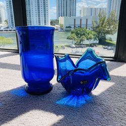 Original “Murano” white crystal bowl. And no brand just goes well in interior blue flower or candle vase.