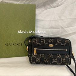 Gucci Black Denim Ophidia Jacquard Crossbody Bag
