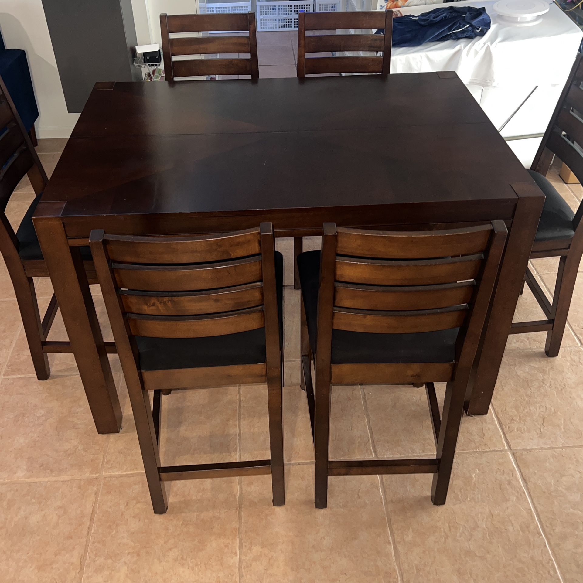 Dining Table Set - Solid Wood Counter Height Table with 8 Chairs / Stools and Extension Leaf (High Top) Table For 4, 6 Or 8