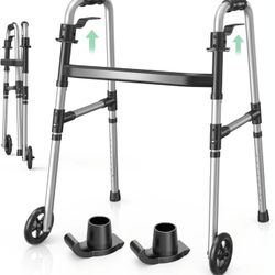 Lightweight Folding Walker with 2 Skis and 5" Wheels