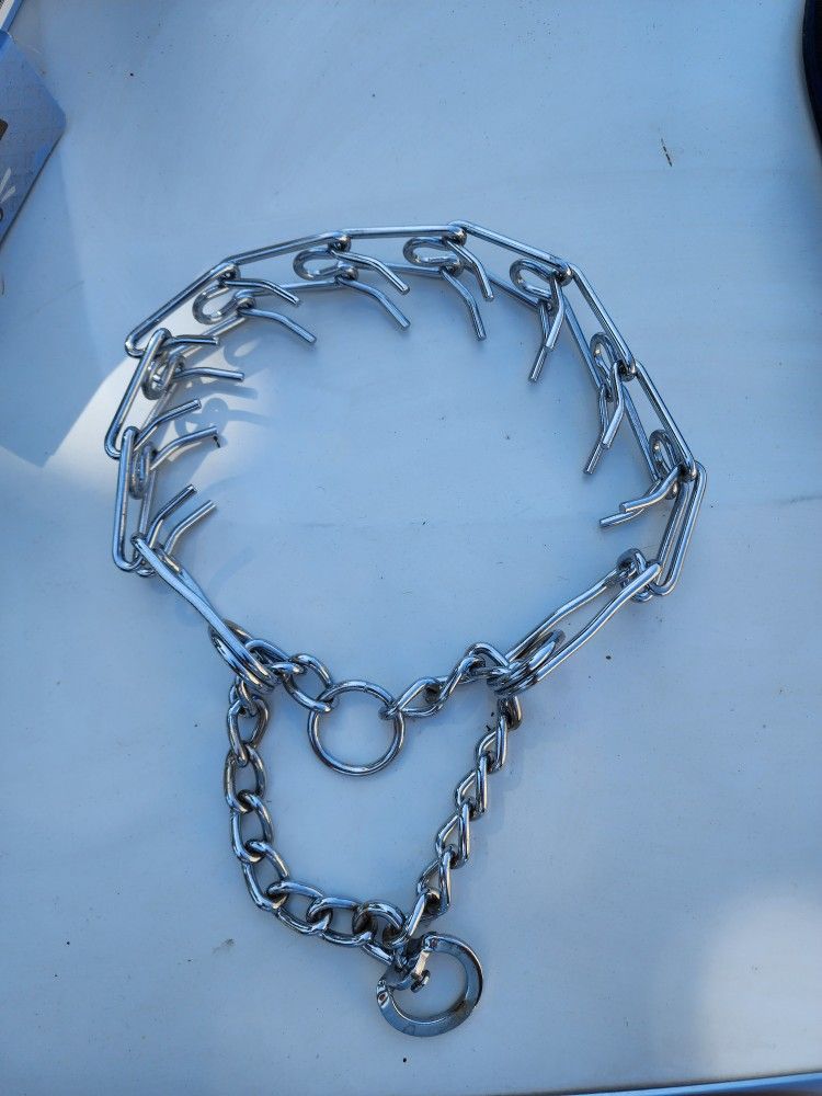 Stainless Steel Adjustable Prong Dog Training Collar with Swivel Small 28”