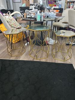 Glam Gold Mirrored Accent Table Set (3 Pieces)