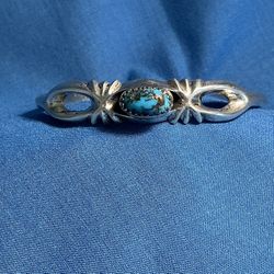 Navajo Sandcast Turquoise Sterling Silver Cuff Bracelet Vintage 1980s Adjustable