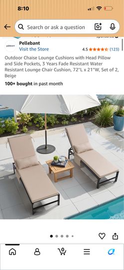 RIALTO- JUST ONE!!! Pellebant Outdoor Chaise Lounge Cushions with Head Pillow and Side Pockets