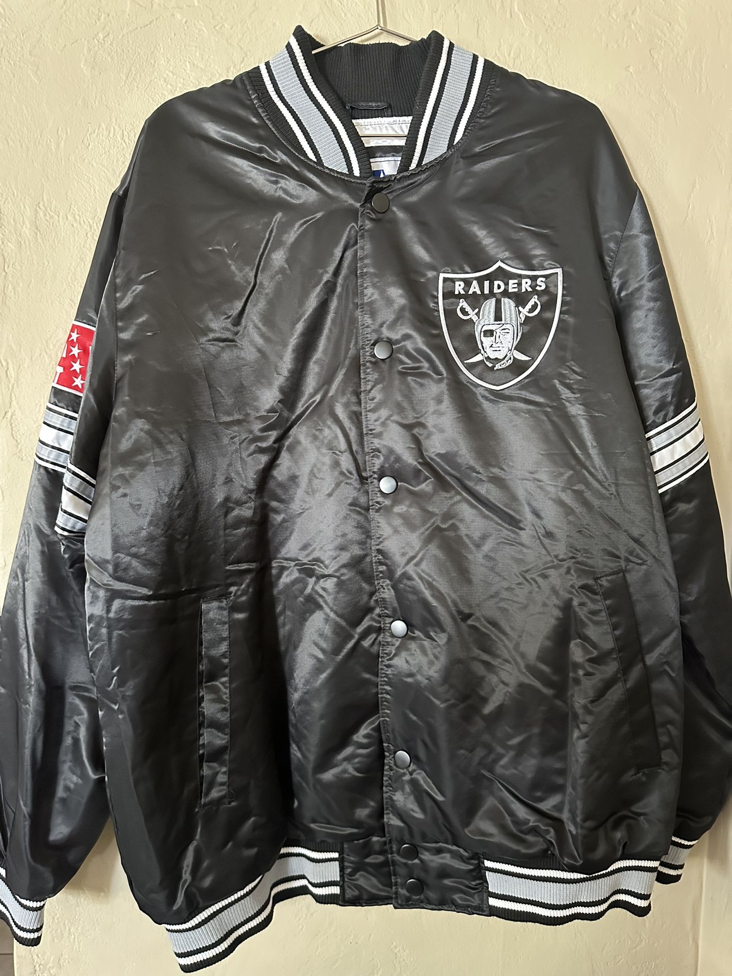 Las Vegas Raiders Starter Black Satin Football Jacket Men's Size 2XL