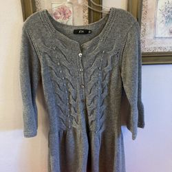 Sz MEDIUM Gray Cashmere Knit Tunic / Long Peplum Cardigan w/ Textured Knit Design - Jôn
