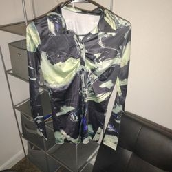 Abstract Print Long Sleeve Mini Dress