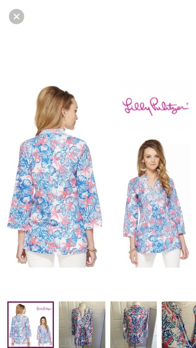 Lilly Pulitzer Sarasota Tunic Resort White She She Shells Top Starfish (S)