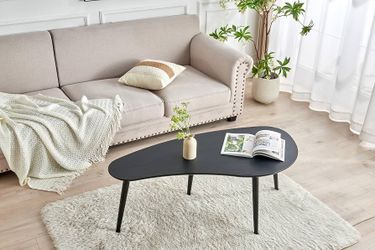 Solid Wood Table Desk, Coffee Table End Table Round for Kitchen Dining Room, Living Room, Bedroom and Restaurant, 4 Legs Removable-Black