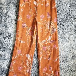 Floral Double Layered Orange
 Crepe 100% Rayon Flowy Women's pants Sz M
