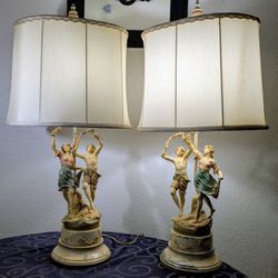 Antique August Moreau Lamp Set 