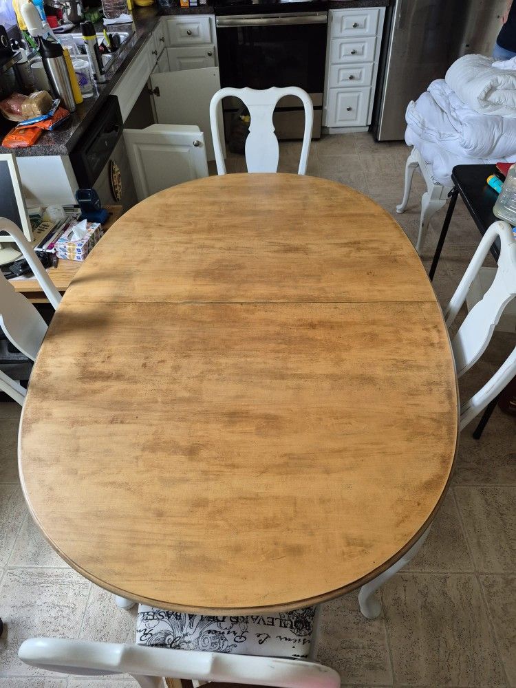 Farmhouse Dining Set: Extendable Oval Table & 6 French Script Chairs - $350