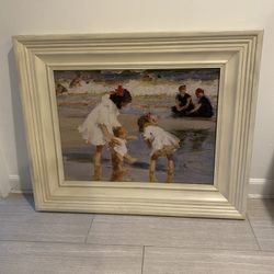 Framed Art: Children Playing At Seashore 