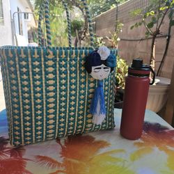 Medium multicolor, Mexican Handwoven Recycled Plastic Tote Bag. 