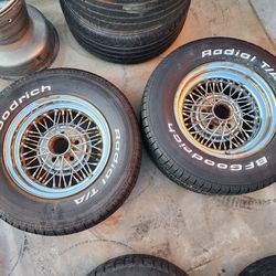 Vintage Pair Wire Spoke 15" Wheel 5 Lug Chrome 15x8-1/2" Rim