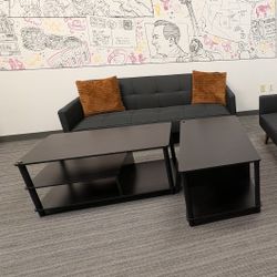 2-Tier Coffee Table with Storage Shelf – Black Wood & Metal – $20 