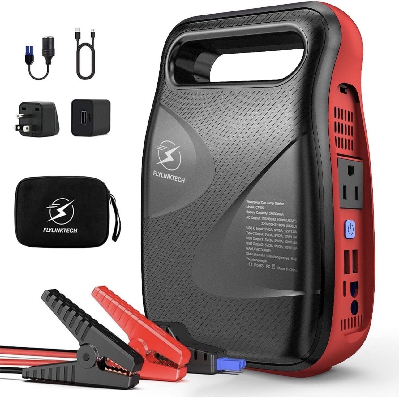 FLYLINKTECH Portable Car Jump Starter with 100W AC Outlet 