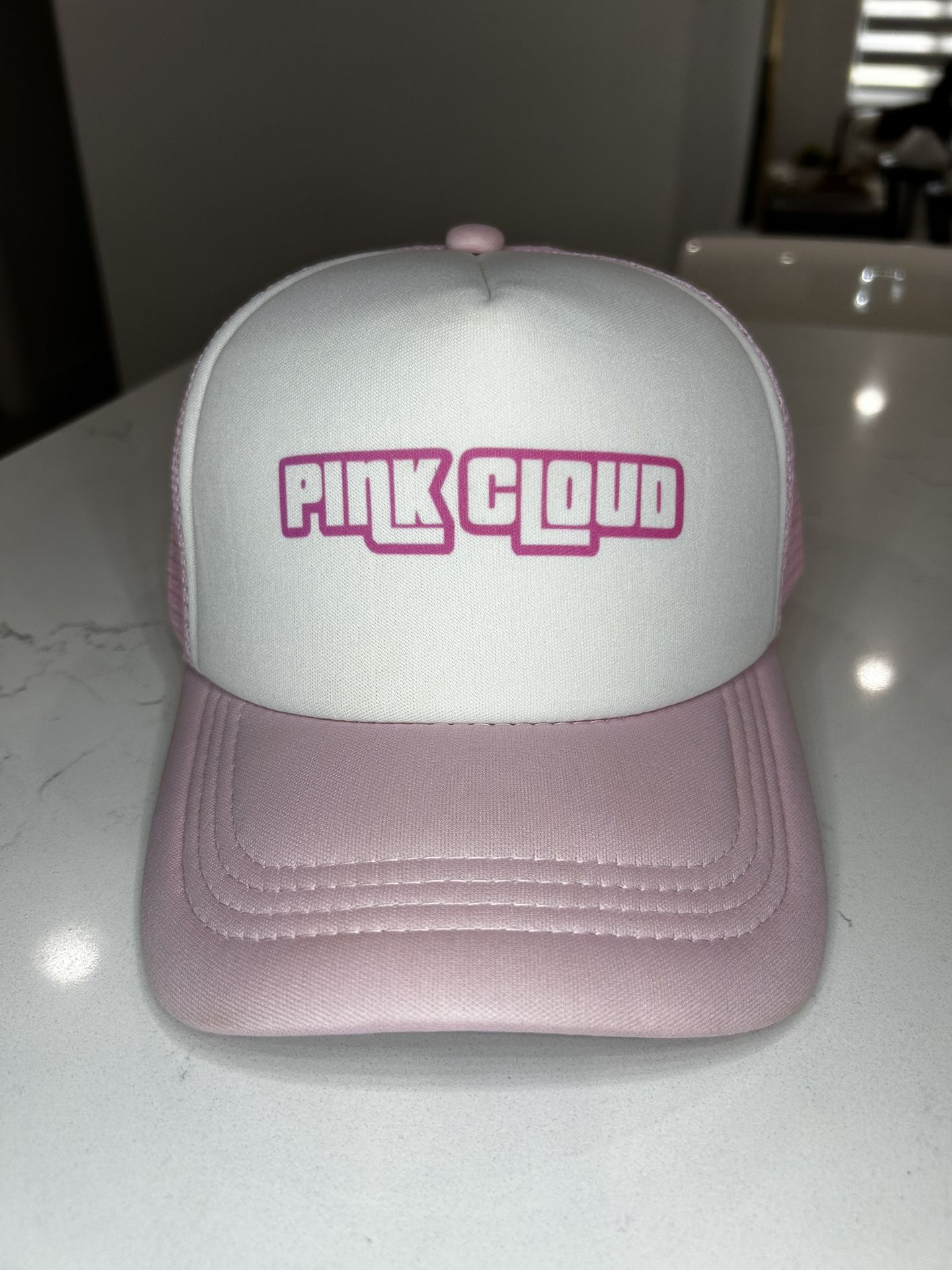 Pink Cloud White Baseball Snap Back Cap Puffy Mesh Hat 