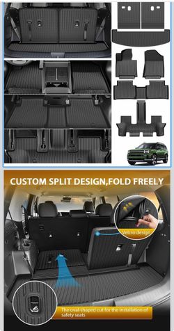 Powerty Floor Mats for Hyundai Santa Fe 6/7-seater 2024-2026 (Include Hybrid&Gas), All Weather 3D TPE Anti-Slip Trunk Cargo Liner Seat Back Covers Pro