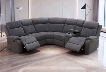 Gray microfiber fully reclining sectional couch