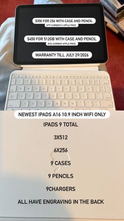 Newest iPads A16 with $250 keyboard case and $100 pencil