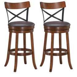 2 For $125 Assembled New Bar Stool Set of 2, 360-Degree Swivel Solid Wood Stools with Soft Cushion & Backrest, 29.5”Height Kitchen Counter Bar Stools
