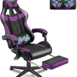 Purple Gaming Chair with Footrest, Ergonomic Gamer Chair, Video Game Chairs with Adjustable Headrest, Removable Lumbar Support Office Chair