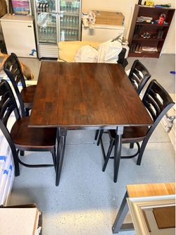 42”x48”x36” Tall wood table with 4 chairs