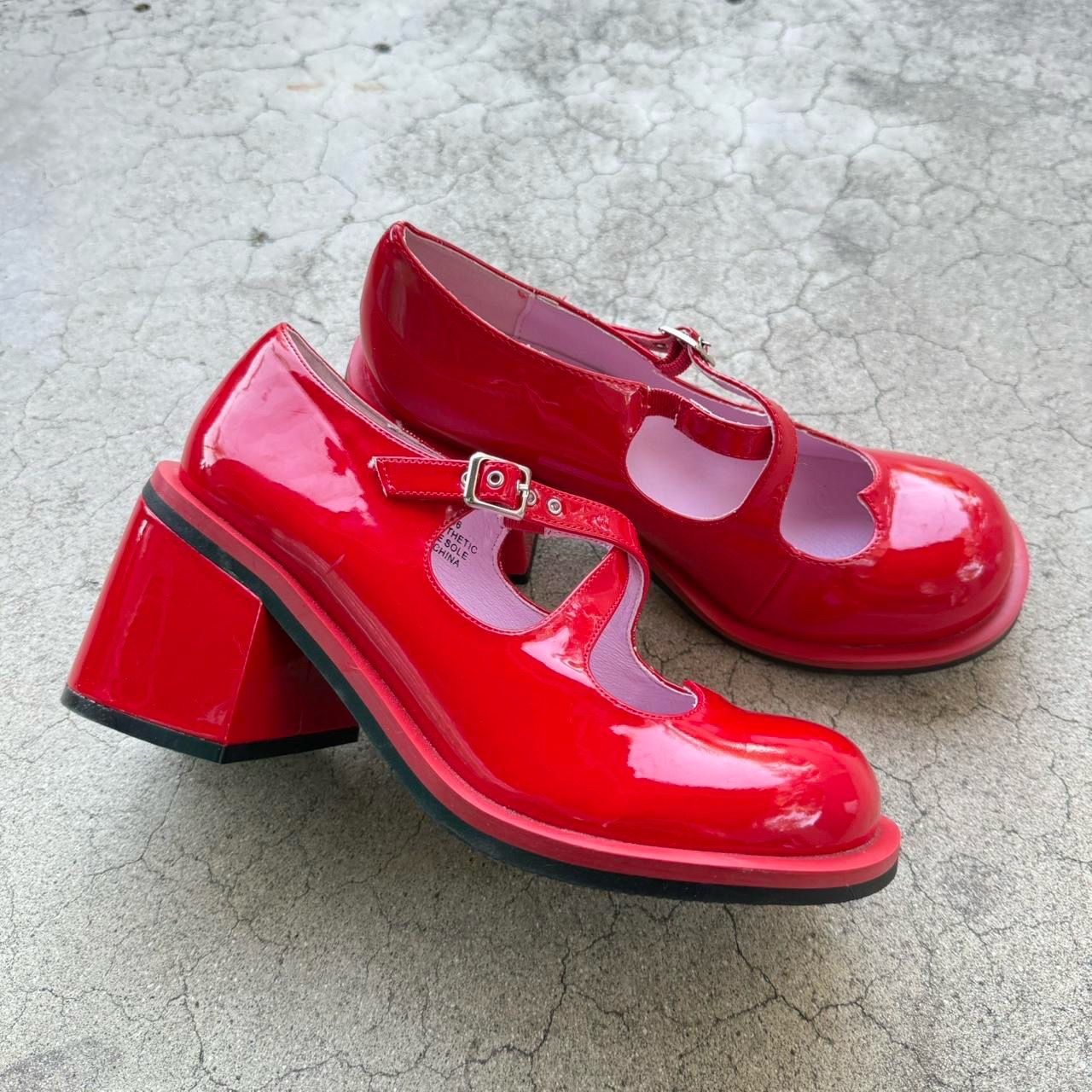Sugar Thrillz Patent Heart Cut Out Red Mary Janes Shoes