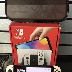 MINT!!! Nintendo Switch Oled Model HEG-001 Complete In The Box 128GB SD Card And With LeatherZelda Case Bundle
