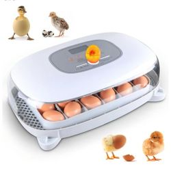 Egg Incubator Automatic Chicken Eggs Incubator 24 Eggs Incubator with LED Lighting Humidity Display Hatcher Machine for Chicken Goose Duck Pigeon Quai