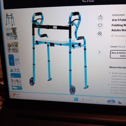 4 In 1 Folding Walker W/detachable Seat, NEW