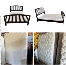 FREE bed frame w/ purchase Newer premium 12” Englander queen size mattress $125, 9” box spring $50
