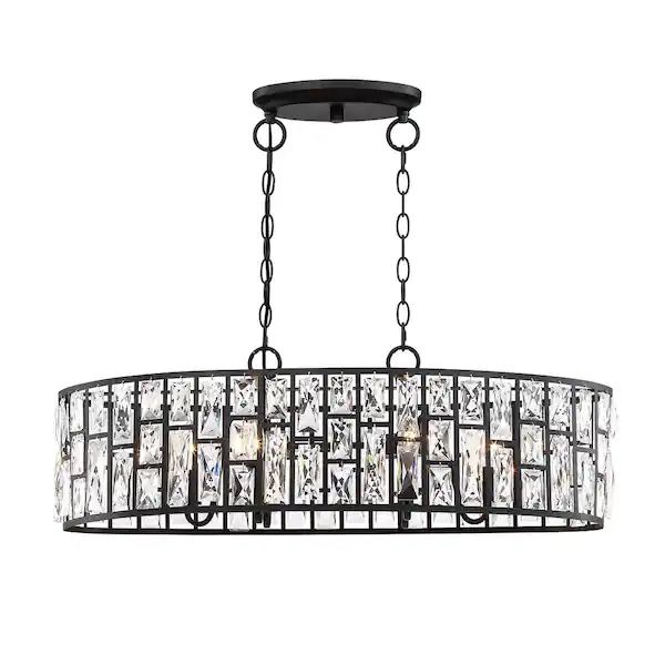 Kristella Light Matte Black Linear Pendant with Clear Crystal Shade